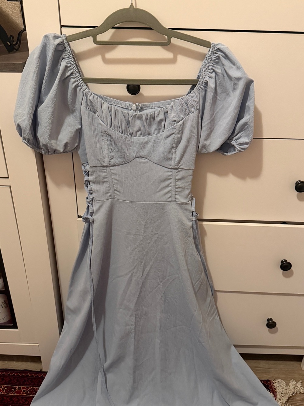SHEIN Powder Blue Puff Sleeve Midi Dress